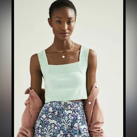 Maeve by Anthropologie Mint Green Textured Knit Crop Tank Top Women’s Large - Picture 1 of 4